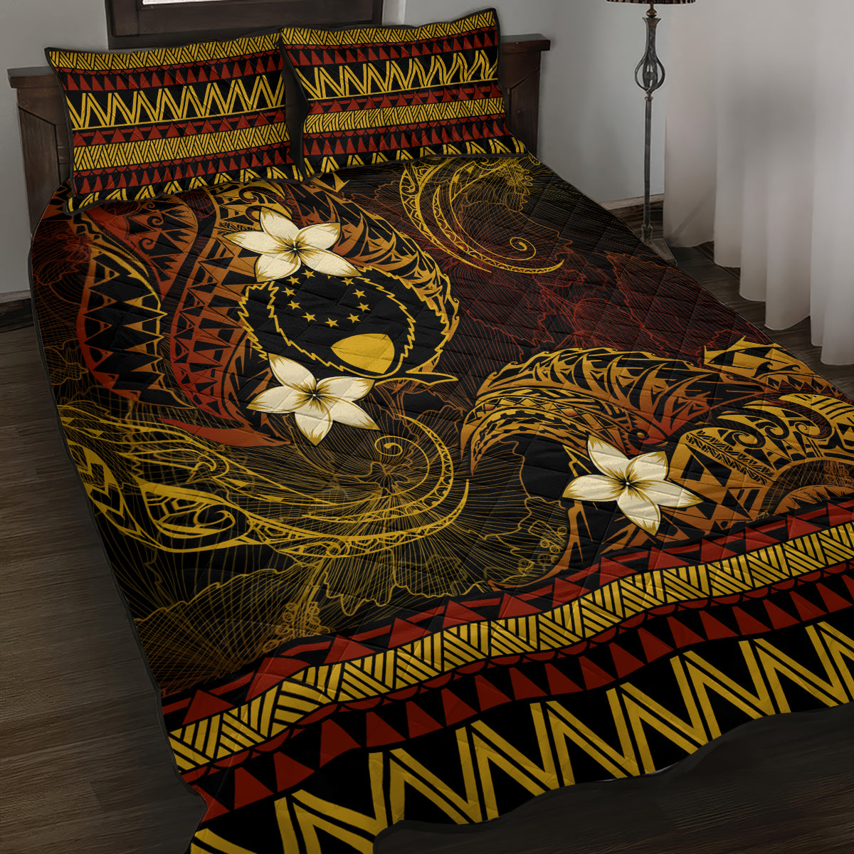 FSM Pohnpei State Quilt Bed Set Tribal Pattern Gold Version LT01 Gold - Polynesian Pride