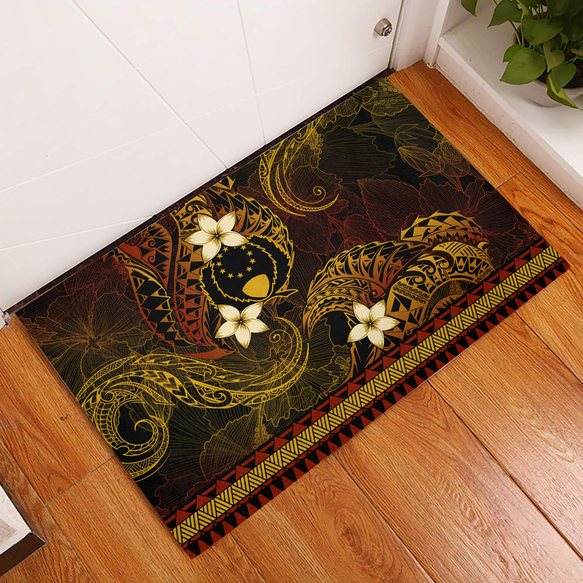 FSM Pohnpei State Rubber Doormat Tribal Pattern Gold Version LT01 Gold - Polynesian Pride