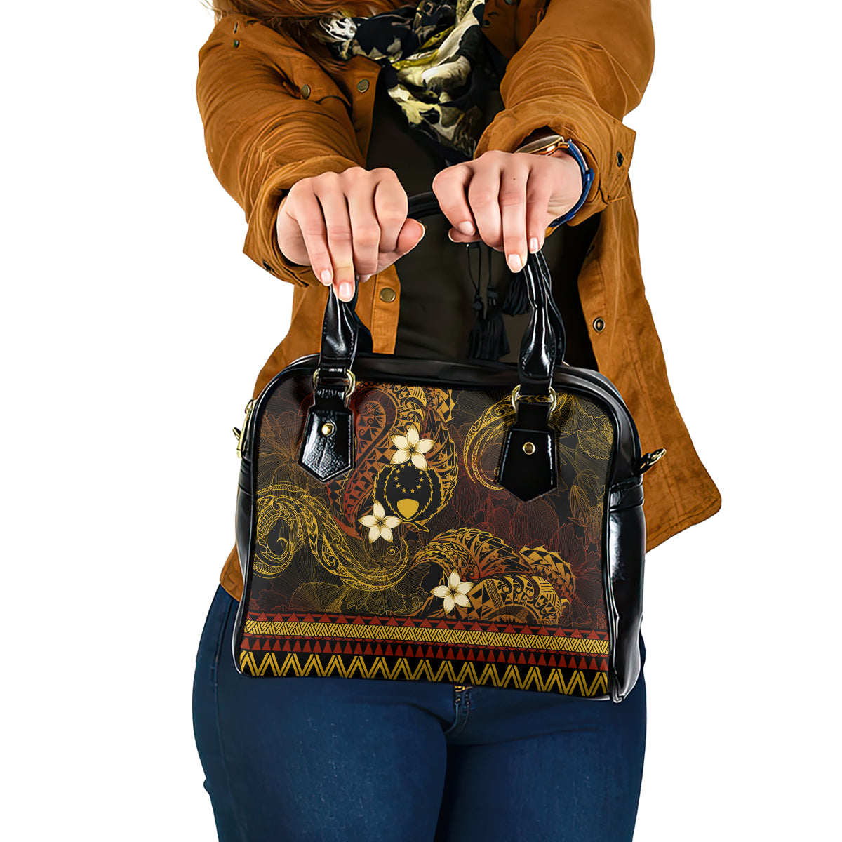 FSM Pohnpei State Shoulder Handbag Tribal Pattern Gold Version LT01 One Size Gold - Polynesian Pride