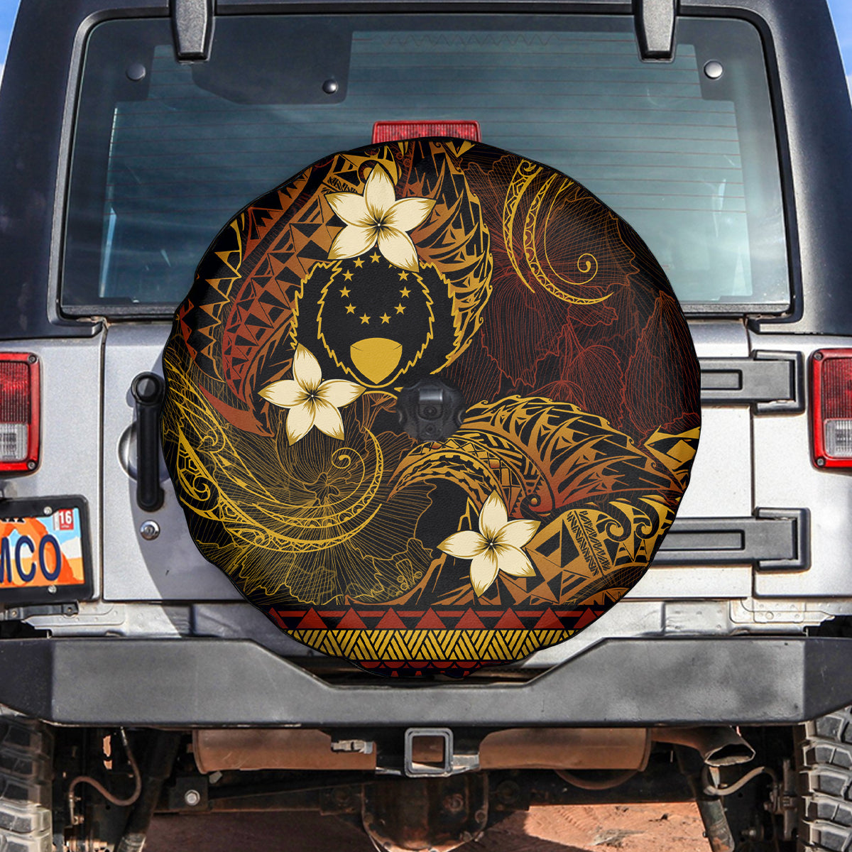 FSM Pohnpei State Spare Tire Cover Tribal Pattern Gold Version LT01 Gold - Polynesian Pride