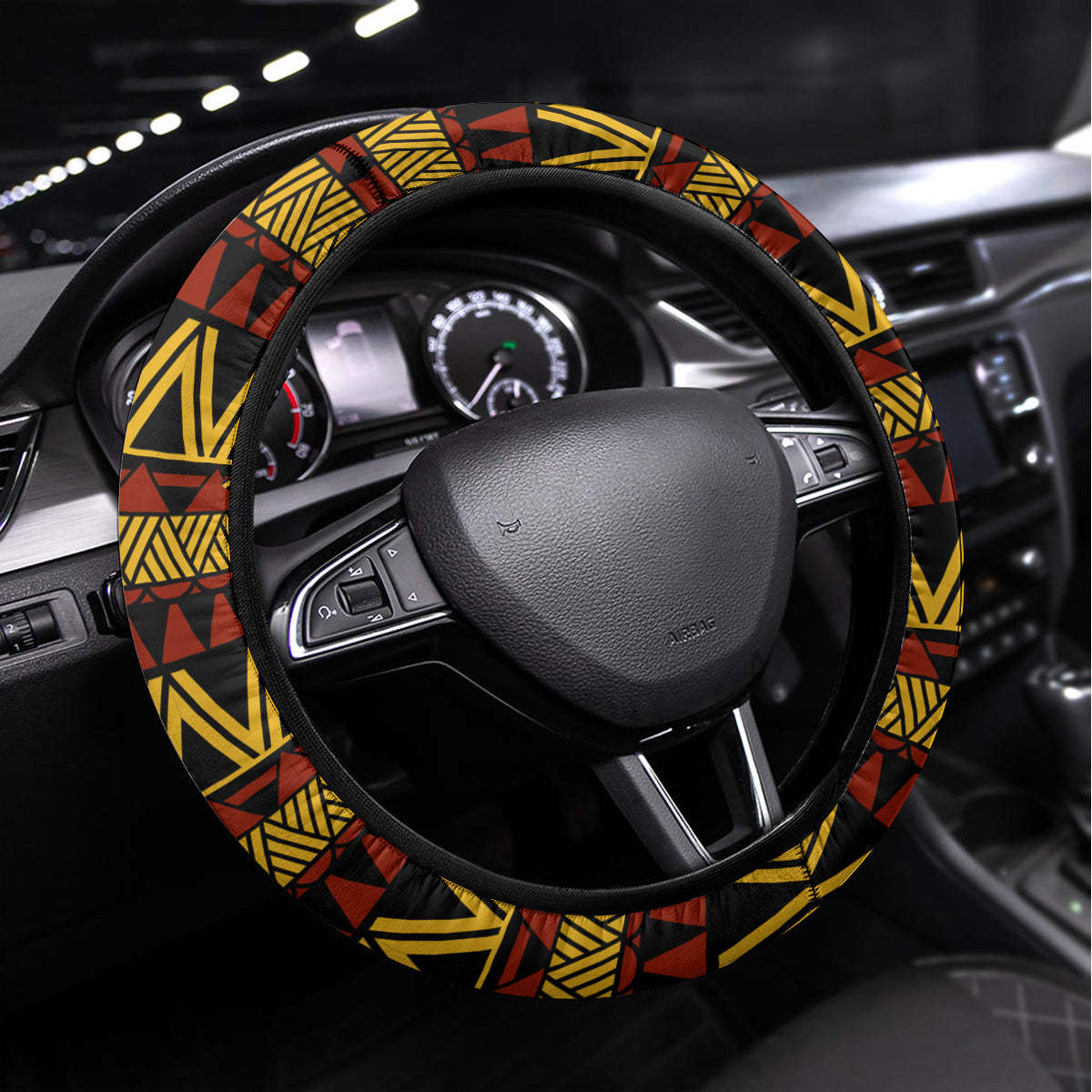 FSM Pohnpei State Steering Wheel Cover Tribal Pattern Gold Version LT01 Universal Fit Gold - Polynesian Pride