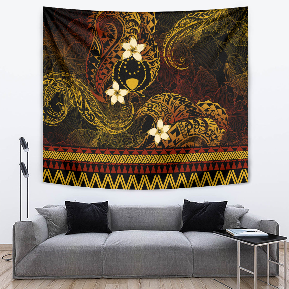 FSM Pohnpei State Tapestry Tribal Pattern Gold Version LT01 Gold - Polynesian Pride