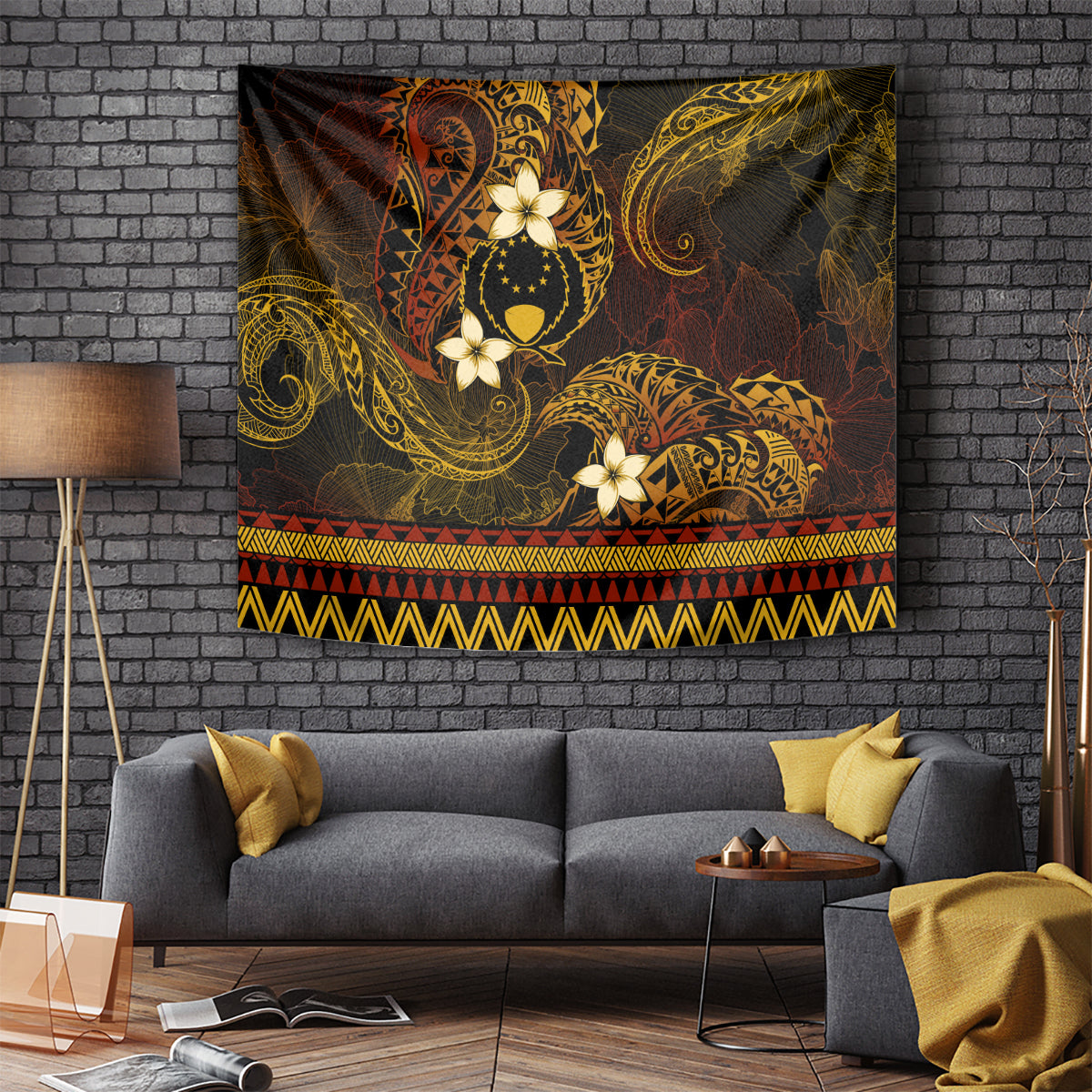 FSM Pohnpei State Tapestry Tribal Pattern Gold Version