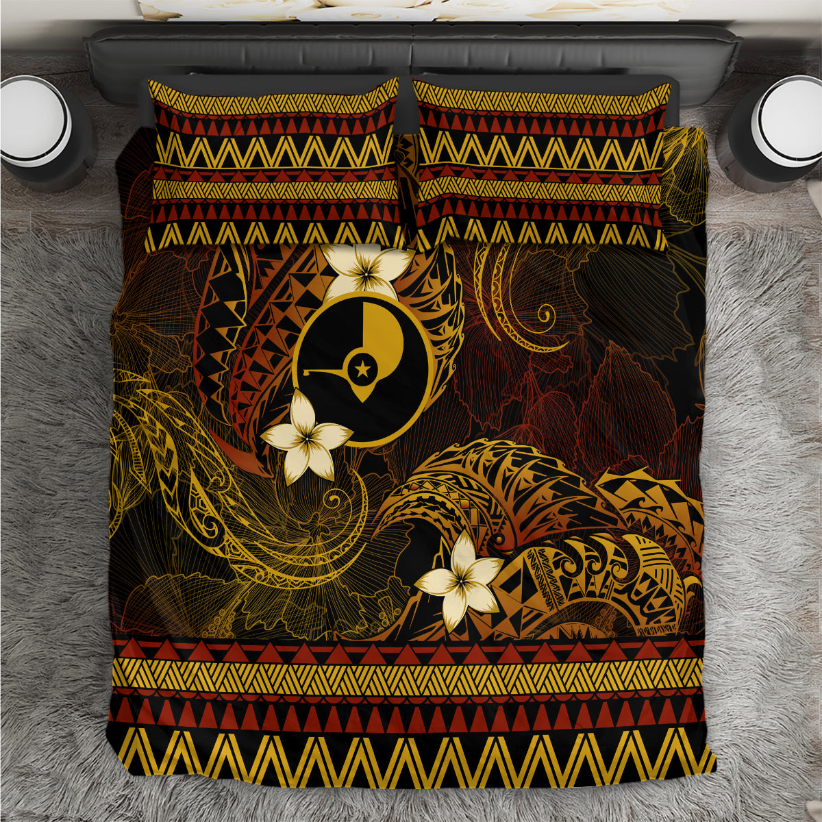 FSM Yap State Bedding Set Tribal Pattern Gold Version