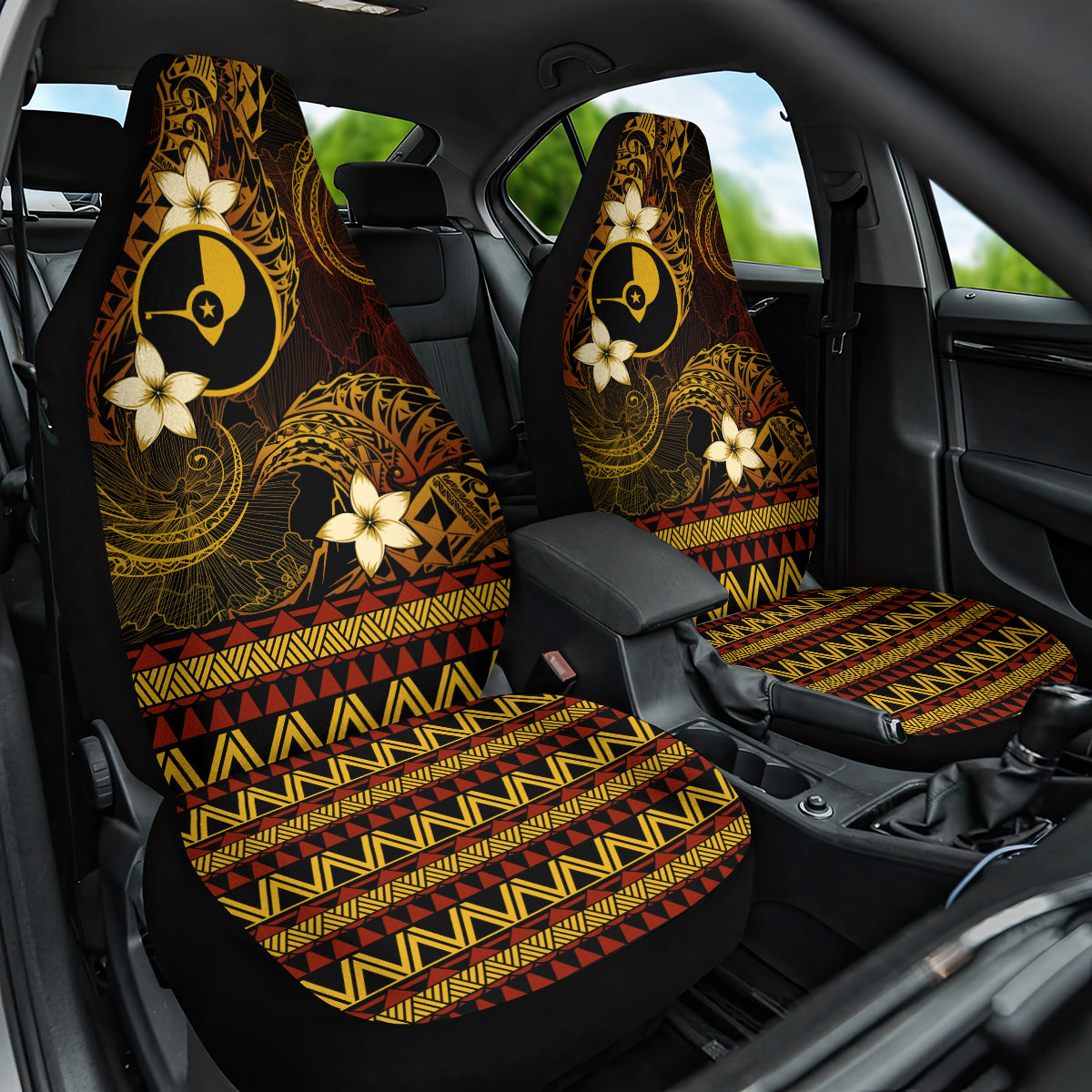 FSM Yap State Car Seat Cover Tribal Pattern Gold Version