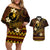 FSM Yap State Couples Matching Off Shoulder Short Dress and Hawaiian Shirt Tribal Pattern Gold Version LT01 Gold - Polynesian Pride