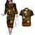 FSM Yap State Couples Matching Off The Shoulder Long Sleeve Dress and Hawaiian Shirt Tribal Pattern Gold Version LT01 Gold - Polynesian Pride