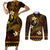 FSM Yap State Couples Matching Short Sleeve Bodycon Dress and Long Sleeve Button Shirt Tribal Pattern Gold Version LT01 Gold - Polynesian Pride
