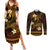 FSM Yap State Couples Matching Summer Maxi Dress and Long Sleeve Button Shirt Tribal Pattern Gold Version LT01 Gold - Polynesian Pride