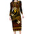 FSM Yap State Family Matching Long Sleeve Bodycon Dress and Hawaiian Shirt Tribal Pattern Gold Version LT01 Mom's Dress Gold - Polynesian Pride