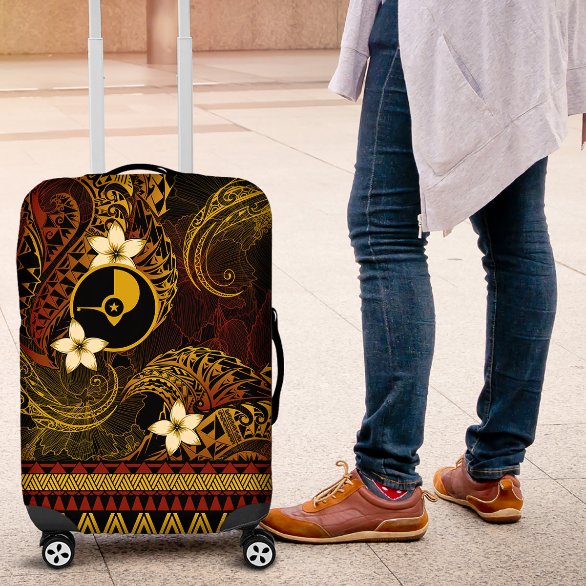 FSM Yap State Luggage Cover Tribal Pattern Gold Version