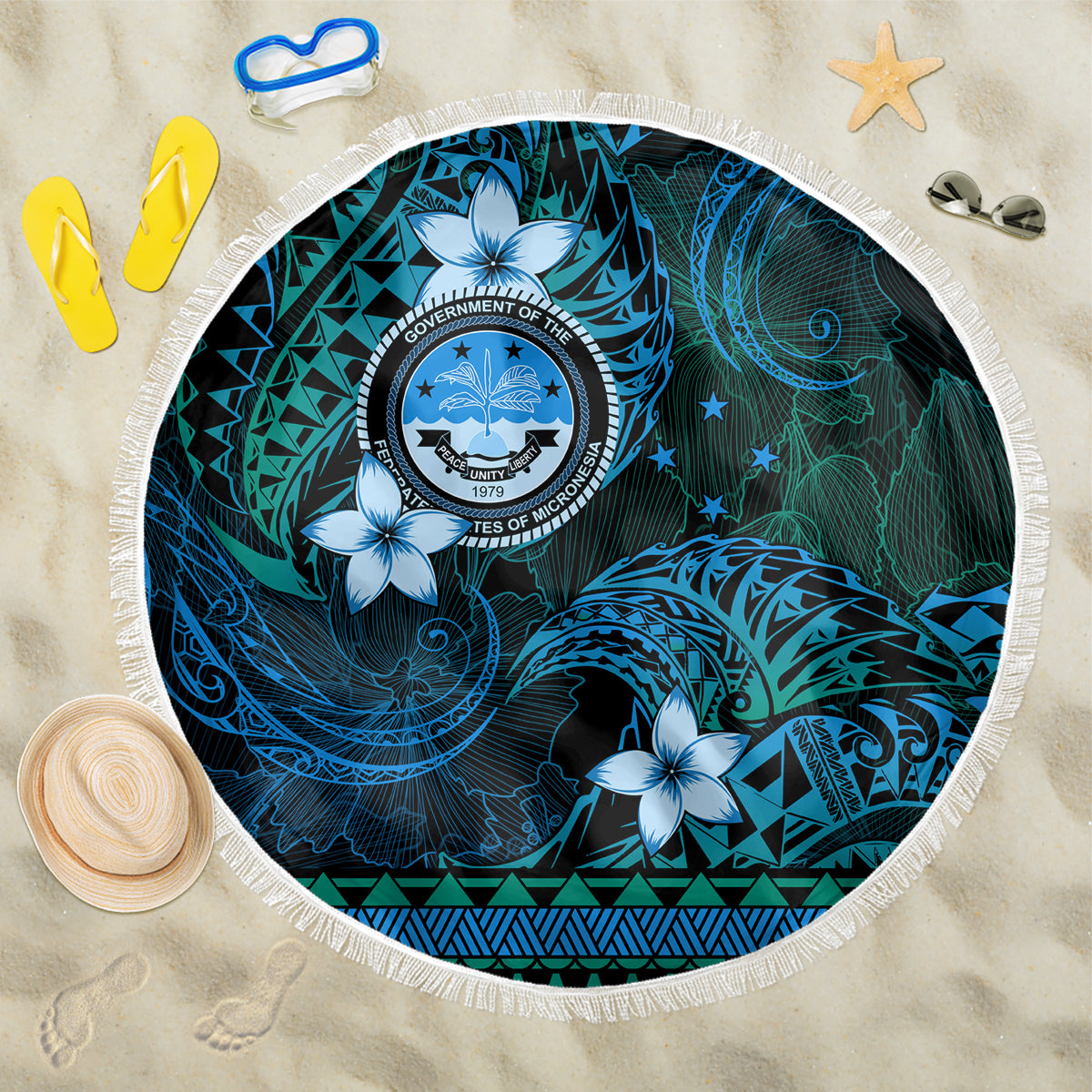 FSM Culture Day Beach Blanket Tribal Pattern Ocean Version