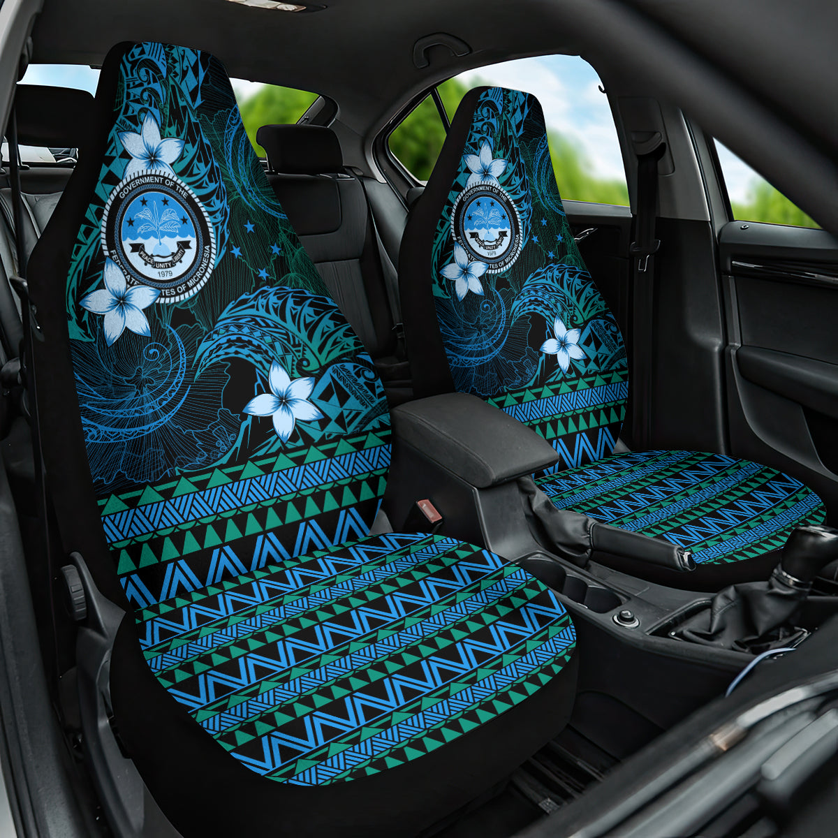 FSM Culture Day Car Seat Cover Tribal Pattern Ocean Version