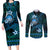 FSM Culture Day Couples Matching Long Sleeve Bodycon Dress and Long Sleeve Button Shirt Tribal Pattern Ocean Version LT01 Blue - Polynesian Pride