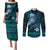 FSM Culture Day Couples Matching Puletasi and Long Sleeve Button Shirt Tribal Pattern Ocean Version LT01 Blue - Polynesian Pride