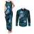FSM Culture Day Couples Matching Tank Maxi Dress and Long Sleeve Button Shirt Tribal Pattern Ocean Version LT01 Blue - Polynesian Pride