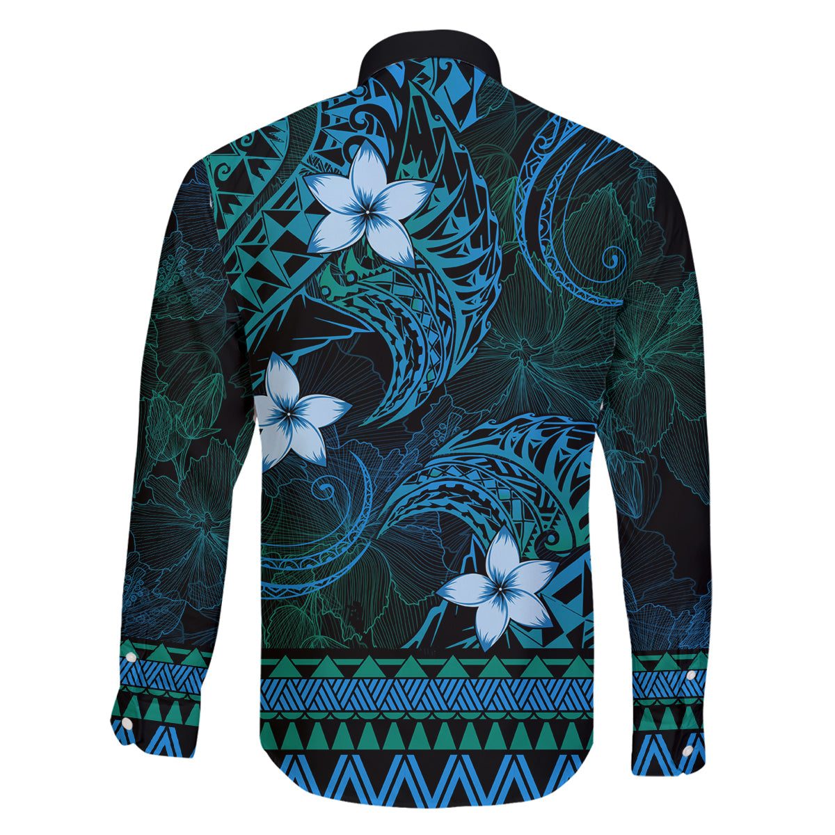 FSM Culture Day Family Matching Off Shoulder Maxi Dress and Hawaiian Shirt Tribal Pattern Ocean Version LT01 - Polynesian Pride
