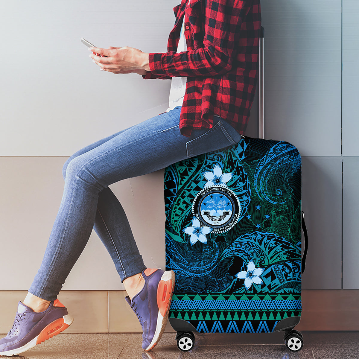 FSM Culture Day Luggage Cover Tribal Pattern Ocean Version LT01 - Polynesian Pride