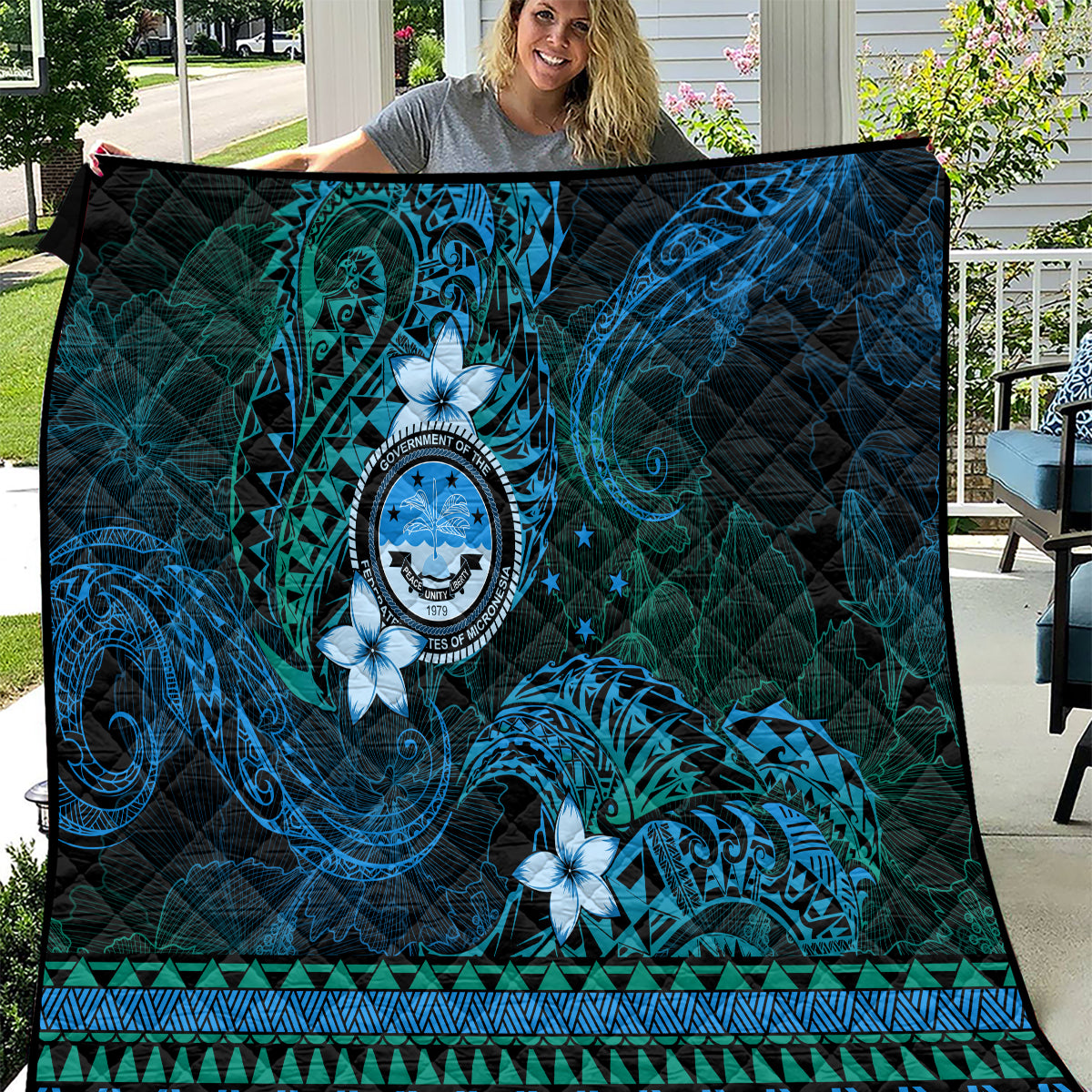 FSM Culture Day Quilt Tribal Pattern Ocean Version