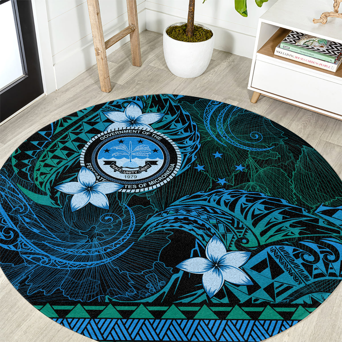 FSM Culture Day Round Carpet Tribal Pattern Ocean Version