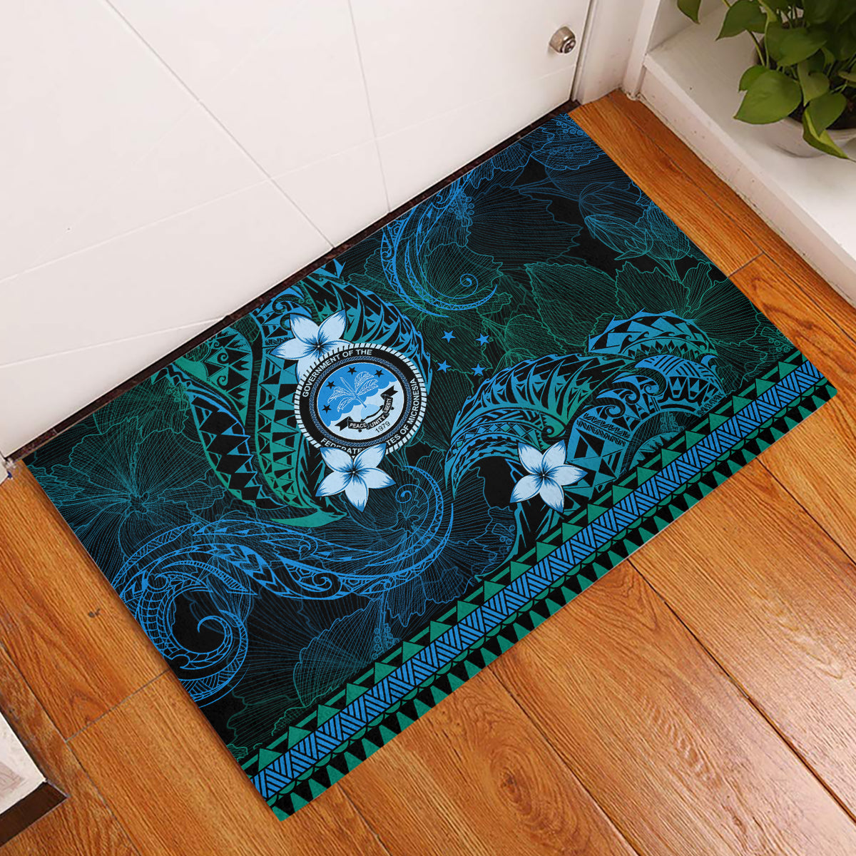 FSM Culture Day Rubber Doormat Tribal Pattern Ocean Version