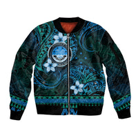 FSM Culture Day Sleeve Zip Bomber Jacket Tribal Pattern Ocean Version LT01 Unisex Blue - Polynesian Pride