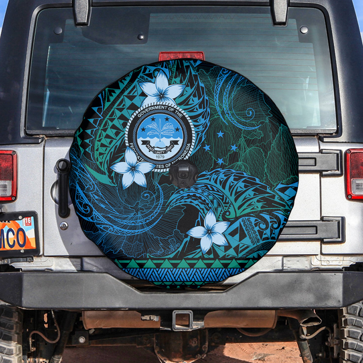 FSM Culture Day Spare Tire Cover Tribal Pattern Ocean Version