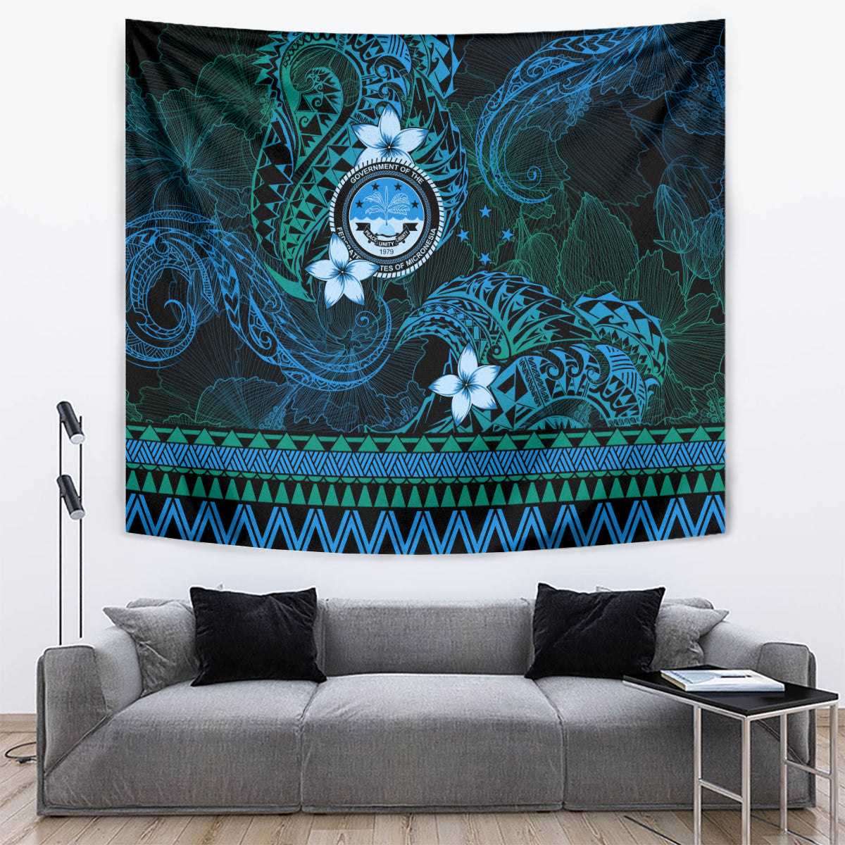 FSM Culture Day Tapestry Tribal Pattern Ocean Version LT01 Blue - Polynesian Pride
