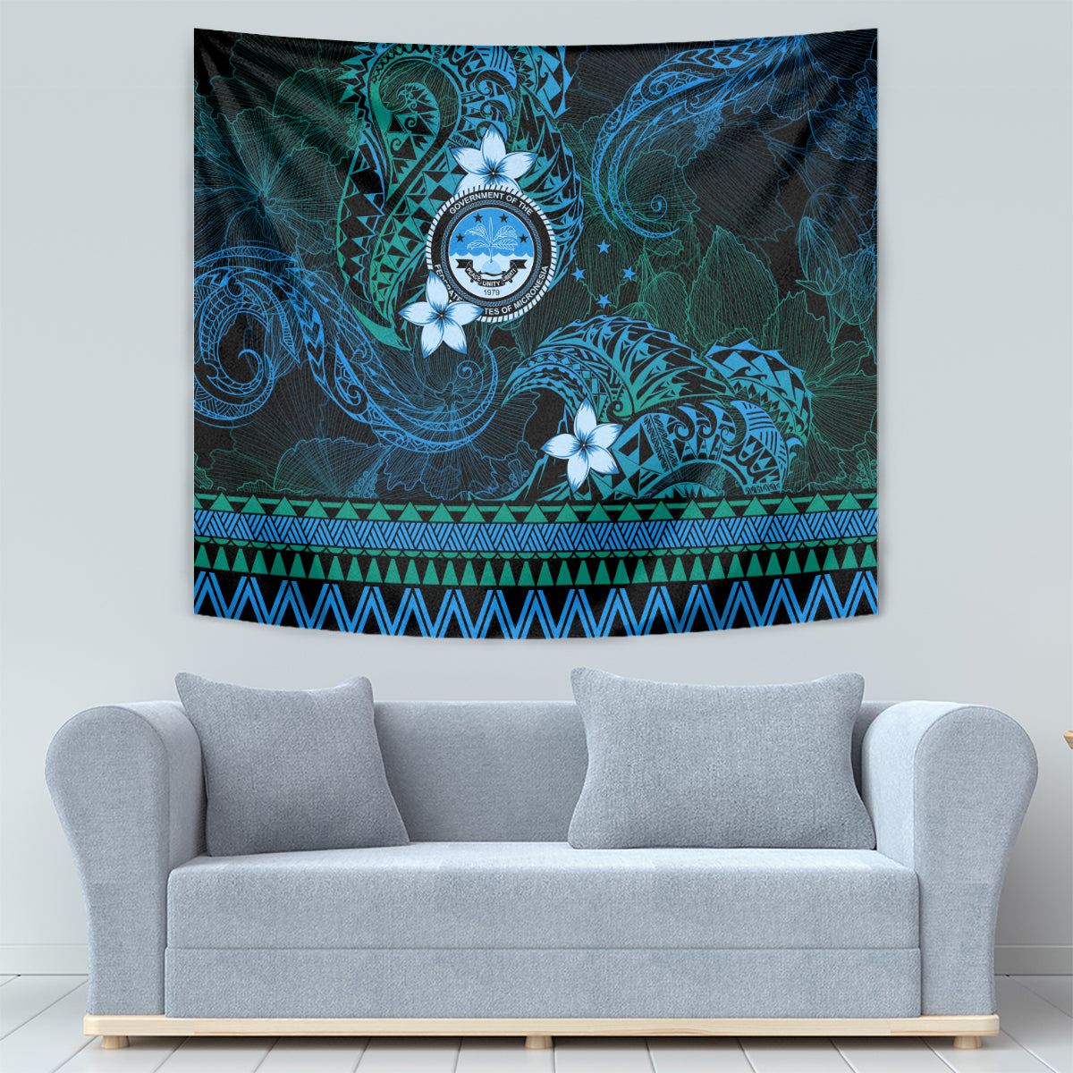 FSM Culture Day Tapestry Tribal Pattern Ocean Version
