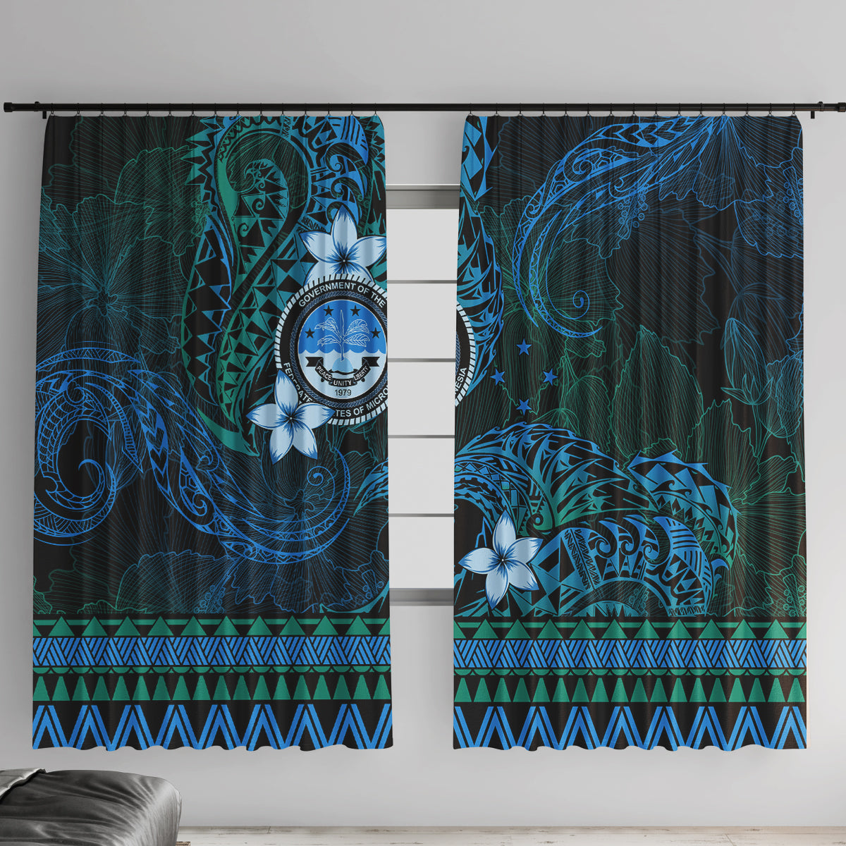 FSM Culture Day Window Curtain Tribal Pattern Ocean Version
