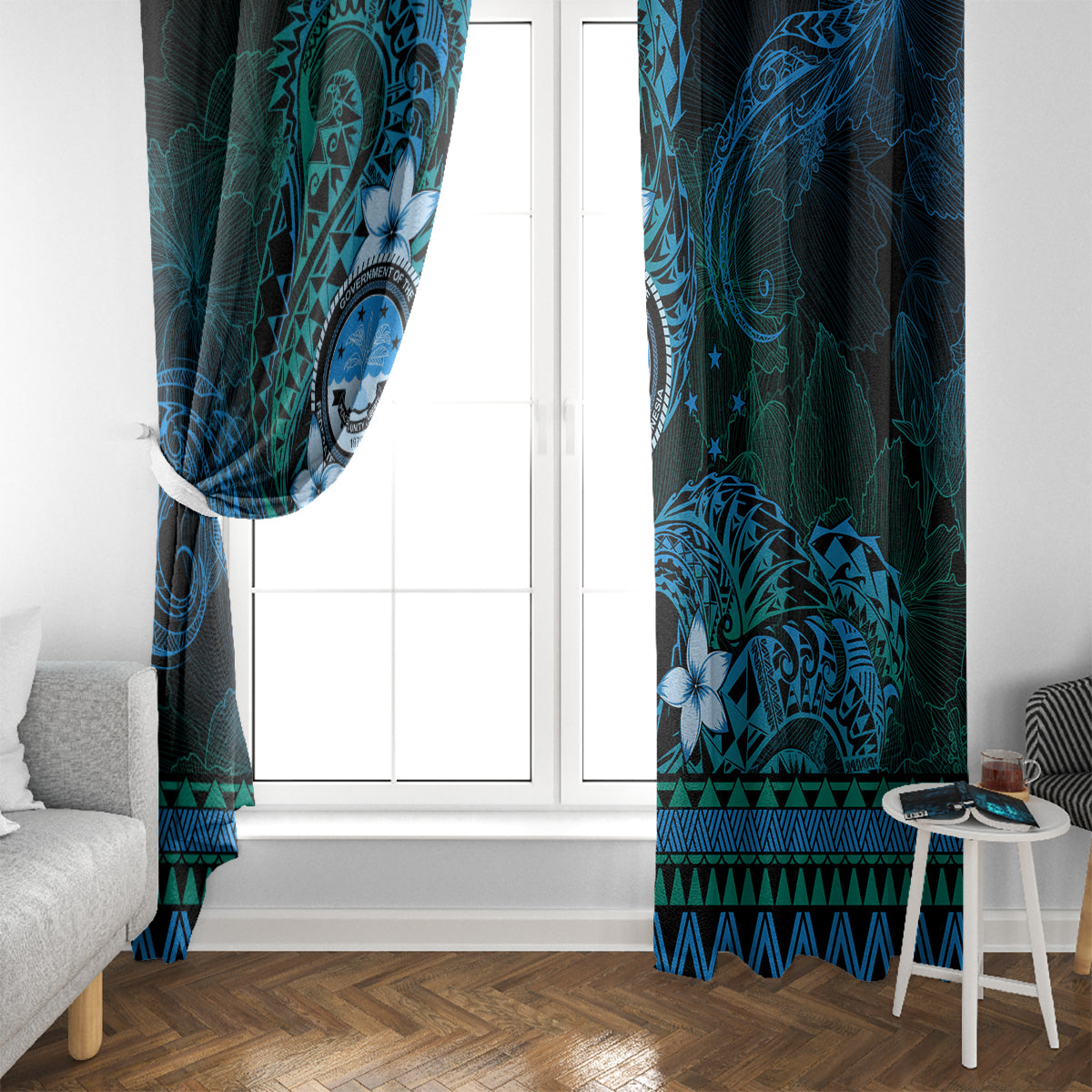 FSM Culture Day Window Curtain Tribal Pattern Ocean Version