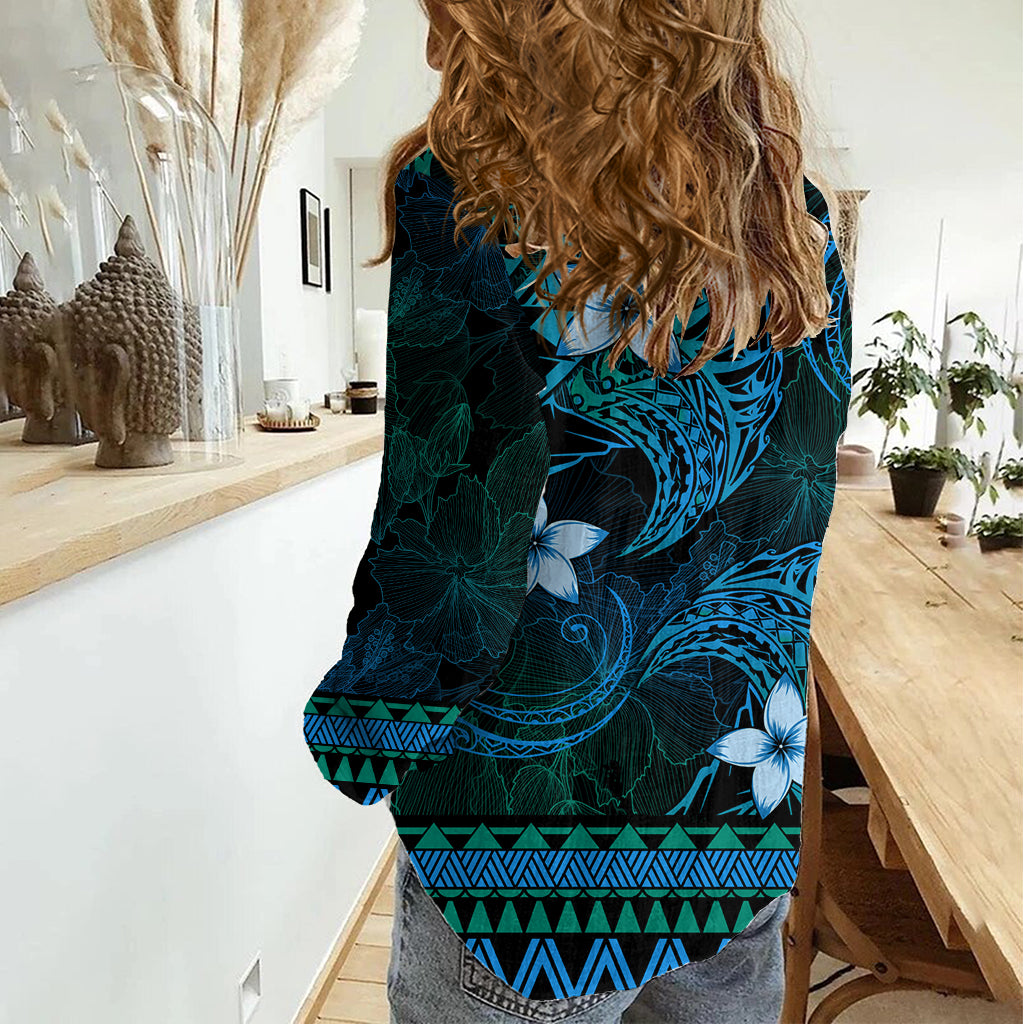 FSM Culture Day Women Casual Shirt Tribal Pattern Ocean Version LT01 - Polynesian Pride