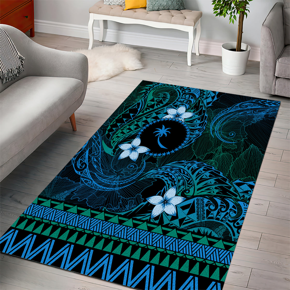 FSM Chuuk State Area Rug Tribal Pattern Ocean Version LT01 - Polynesian Pride