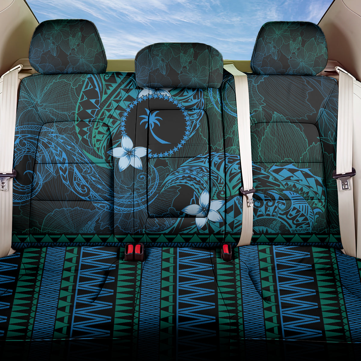 FSM Chuuk State Back Car Seat Cover Tribal Pattern Ocean Version LT01