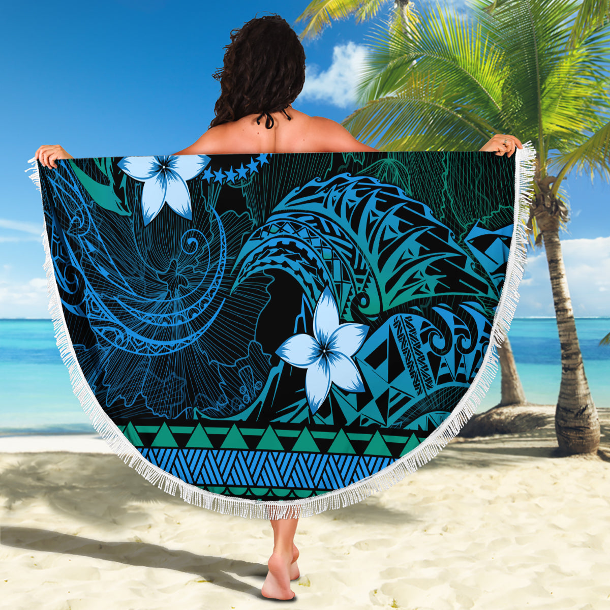 FSM Chuuk State Beach Blanket Tribal Pattern Ocean Version LT01 - Polynesian Pride