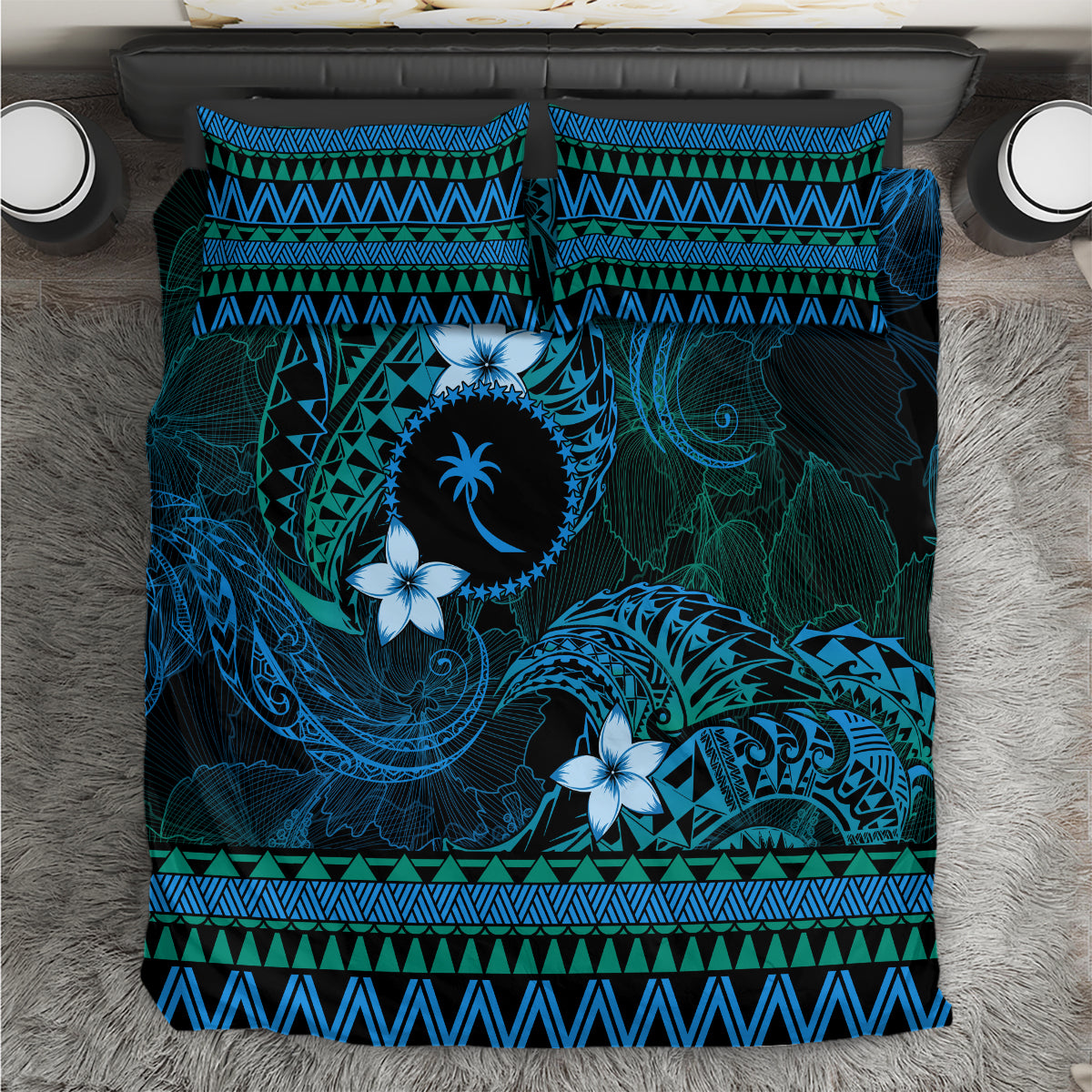 FSM Chuuk State Bedding Set Tribal Pattern Ocean Version