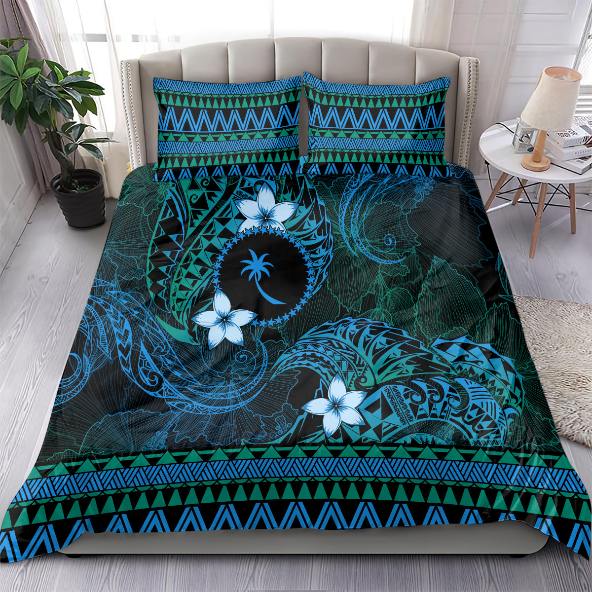 FSM Chuuk State Bedding Set Tribal Pattern Ocean Version LT01 - Polynesian Pride