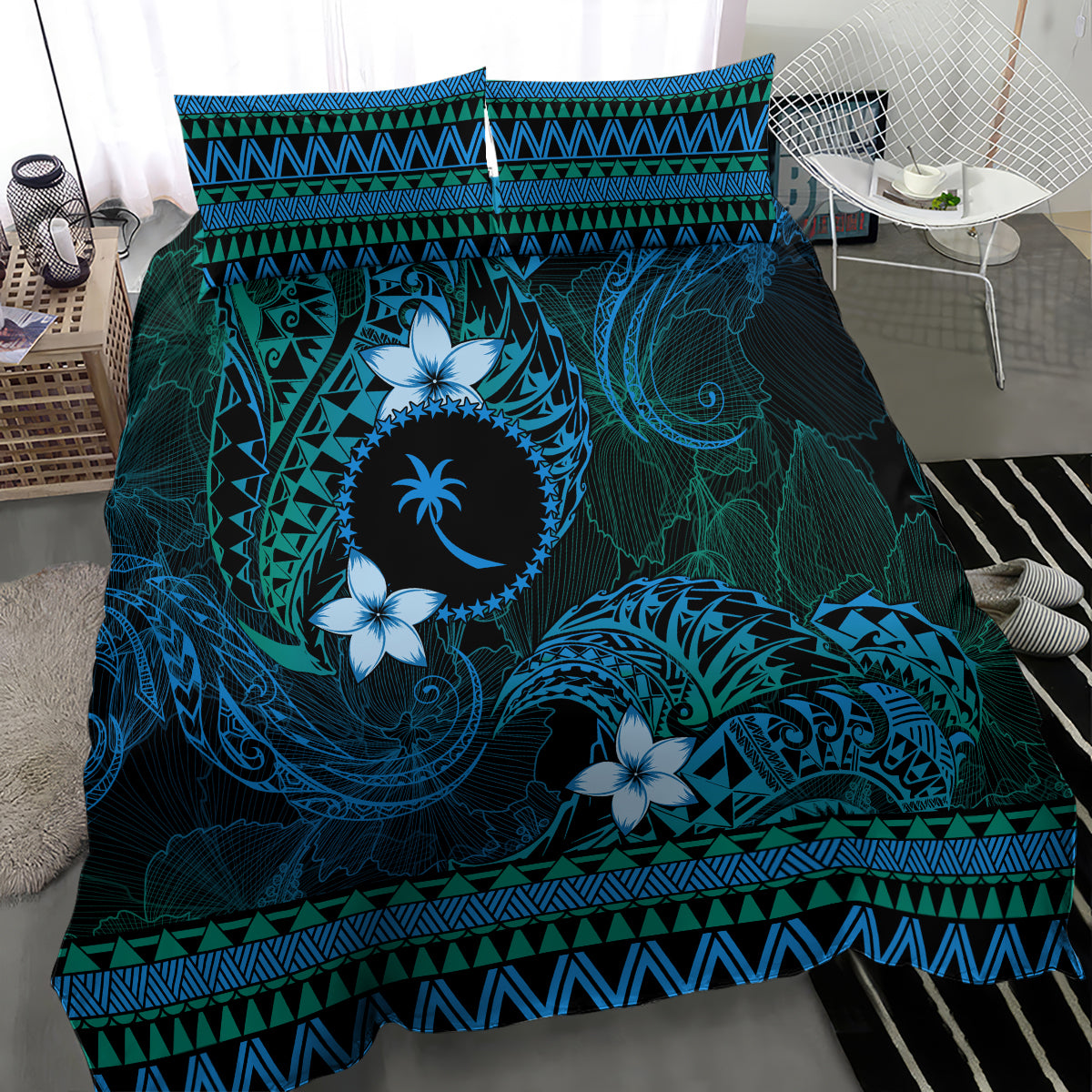FSM Chuuk State Bedding Set Tribal Pattern Ocean Version LT01 - Polynesian Pride