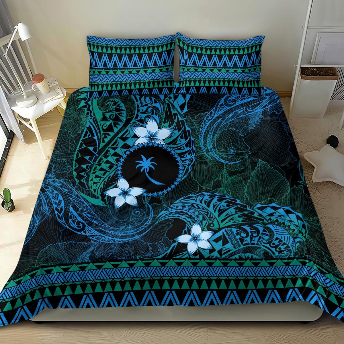 FSM Chuuk State Bedding Set Tribal Pattern Ocean Version LT01 - Polynesian Pride