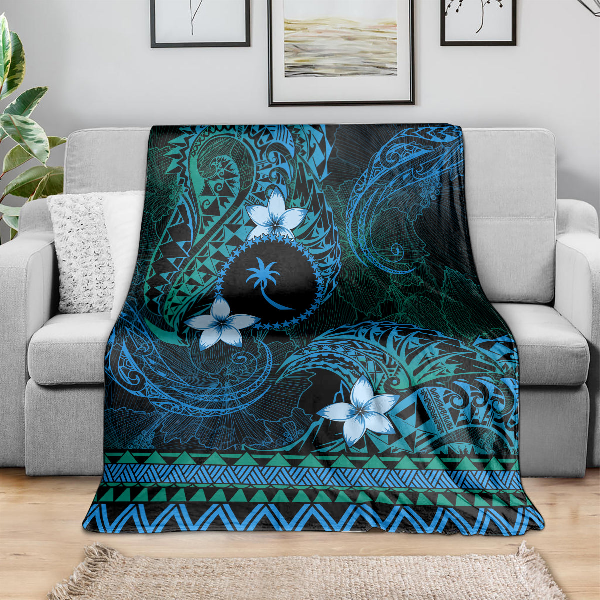 FSM Chuuk State Blanket Tribal Pattern Ocean Version LT01 - Polynesian Pride