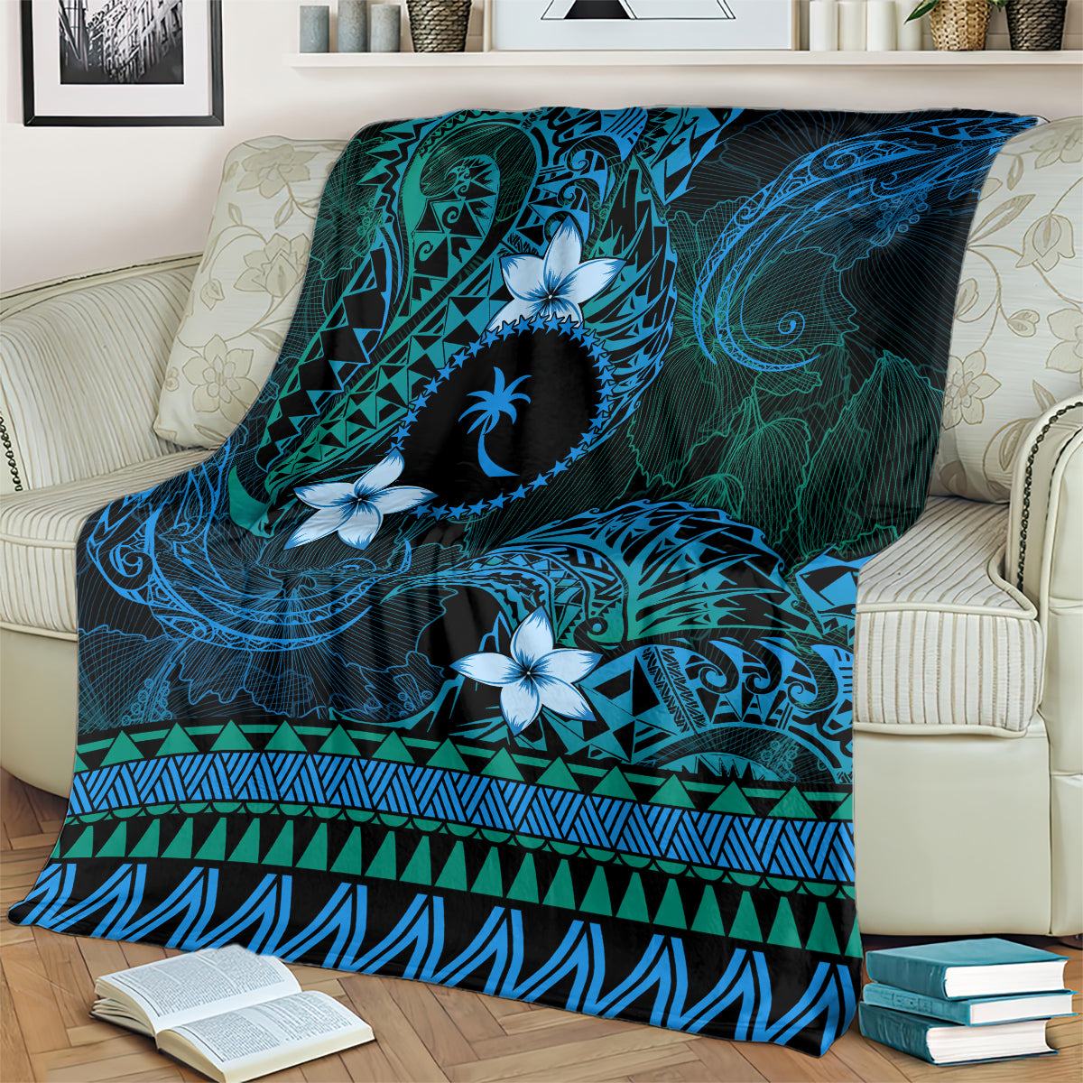 FSM Chuuk State Blanket Tribal Pattern Ocean Version LT01 - Polynesian Pride