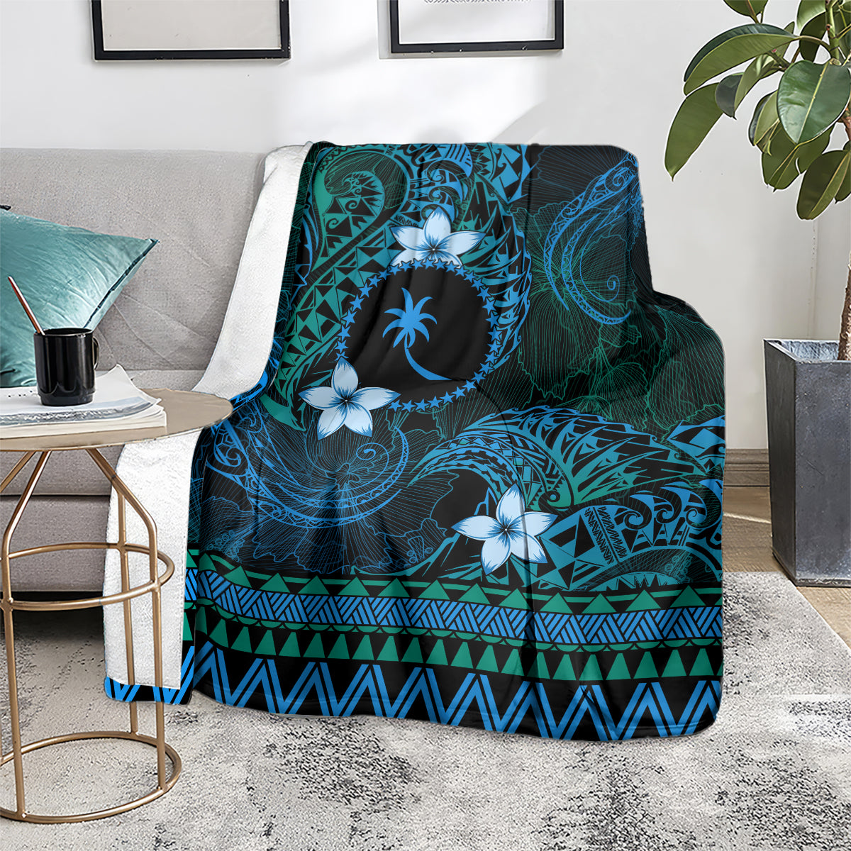 FSM Chuuk State Blanket Tribal Pattern Ocean Version LT01 - Polynesian Pride