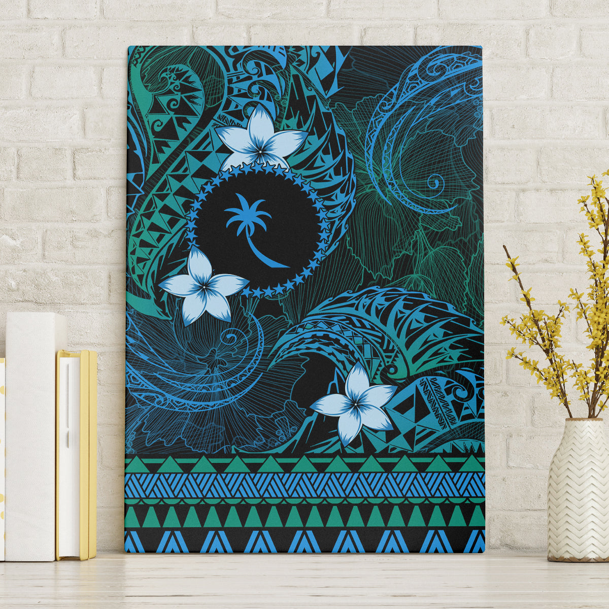FSM Chuuk State Canvas Wall Art Tribal Pattern Ocean Version LT01 Without Frame Blue - Polynesian Pride