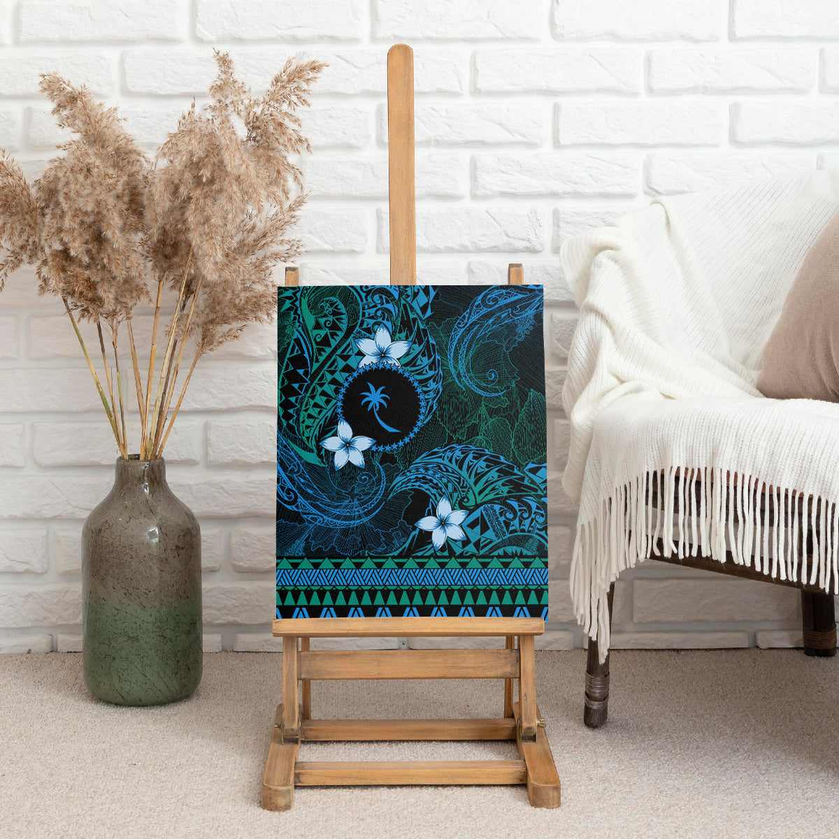FSM Chuuk State Canvas Wall Art Tribal Pattern Ocean Version LT01 - Polynesian Pride