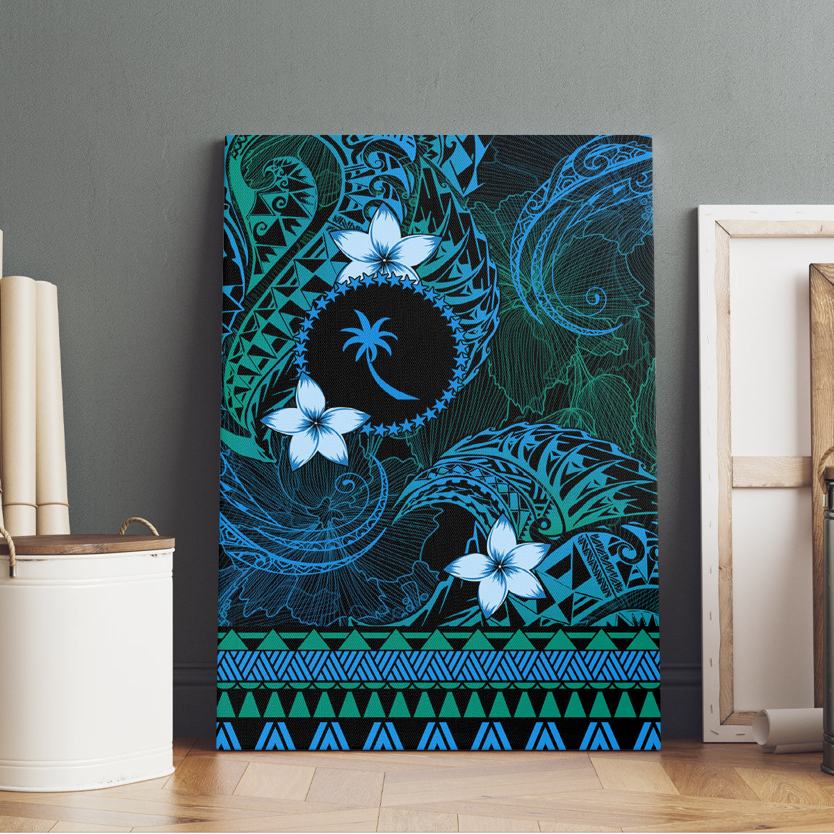 FSM Chuuk State Canvas Wall Art Tribal Pattern Ocean Version LT01 - Polynesian Pride
