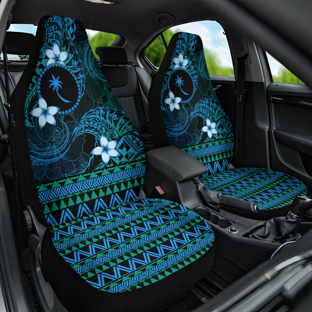 FSM Chuuk State Car Seat Cover Tribal Pattern Ocean Version LT01 One Size Blue - Polynesian Pride