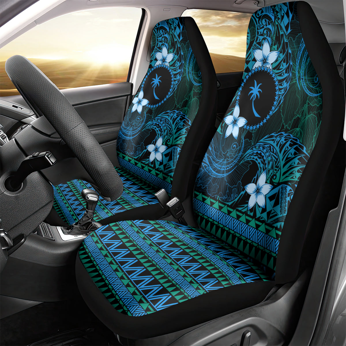 FSM Chuuk State Car Seat Cover Tribal Pattern Ocean Version LT01 - Polynesian Pride