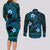 FSM Chuuk State Couples Matching Long Sleeve Bodycon Dress and Long Sleeve Button Shirt Tribal Pattern Ocean Version LT01 - Polynesian Pride