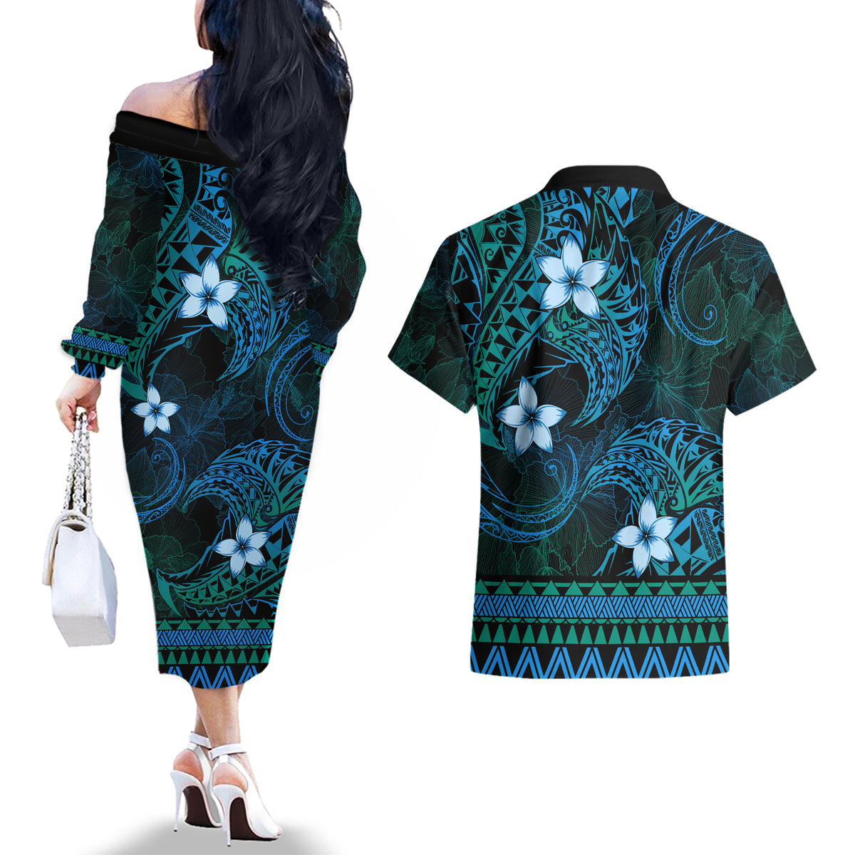 FSM Chuuk State Couples Matching Off The Shoulder Long Sleeve Dress and ...