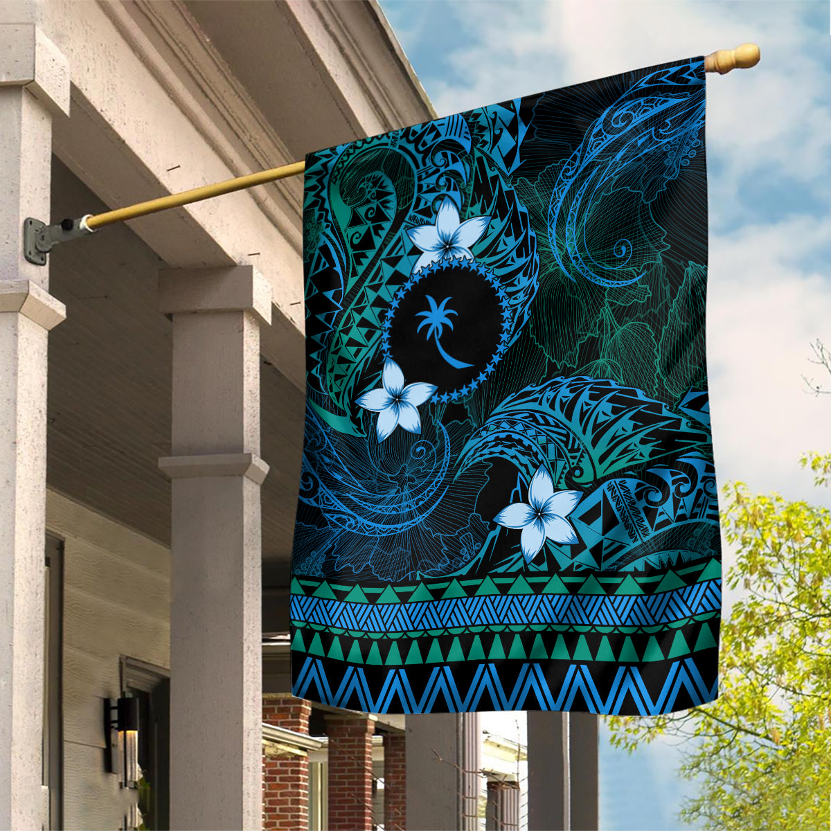 FSM Chuuk State Garden Flag Tribal Pattern Ocean Version LT01 House Flag Blue - Polynesian Pride